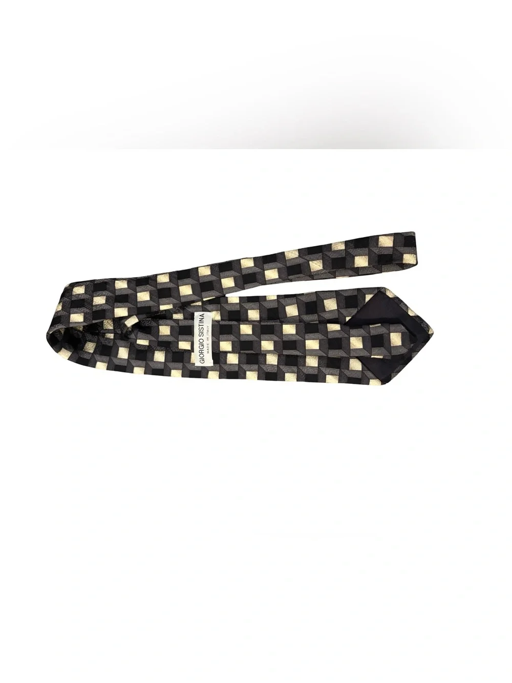 Classic Vintage Retro Italian Office-Core Geometric Black and Cream Men's Tie